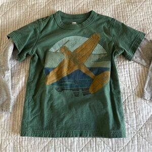 Tea collection boys Long-Sleeve Layered Look Tee - Green with Airplane Graphic